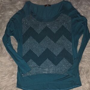 Teal Long Sleeve Top with Chevron Design